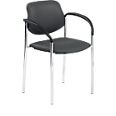 Styl Stacking Chair, with armrests, real leather, black, stackable up to 6 pcs.