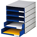 styro® Schubladenbox Styroval Pro, 5 Schubladen, offen,  DIN C4, Polystyrol, öko-grau/blau