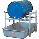 Support de fûts TYPE 400 variante 1 CEMO, avec bac de rétention en PRV, pour 2 fûts de 60 I ou 1 fût de 200 I, avec support de fûts, L 990 x l 1280 x H 840 mm