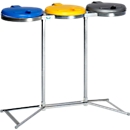 Support triple pour sac poubelle de 120 litres Industry VAR, avec couvercles bleu, jaune et gris