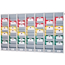 Tabla de planificación Eichner Flexo, juego de 7, con perfil de pared, 10 rieles por tabla, para hasta 70 bolsas de pedido, An 1700 x Pr 100 x Al 1280 mm, plástico, gris