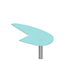 Table d'extension X-TIME-WORK, piétement rond, avec arrondi à droite, 960 x 1850 x 740 mm, pour bureau de 2000 mm de l., verre/alu