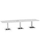 Table de réunion Quandos forme bateau, 3 segments, avec Netbox, l. 3500 x P 1200 mm, blanc