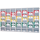 Tableau de planification Eichner Flexo, jeu de 7, avec profilé mural, 10 rails par tableau, pour jusqu'à 70 pochettes de commande, L 1700 x P 100 x H 1280 mm, plastique, gris