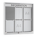 Tablón de anuncios con puerta corredera, profundidad 60 mm, 3 x 2, color aluminio-plateado