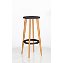 Tabouret de bar WOODY, plastique ABS, avec anneau repose-pieds, pieds en bois massif, hauteur d'assise 760 mm 2 unités, noir