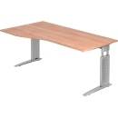 Tafel in vrije vorm TRAVIS, B 1800 x D 800/1000 x H 680-860 mm, onderstel zilver, notenhoutpatroon
