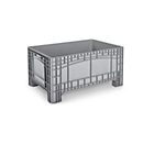 Transport and stacking container Noah, without lid, bottom &amp; walls closed, volume 354 l, max. load 300 kg, 4 feet, W 1200 x D 800 x H 580 mm, food safe polyethylene, grey