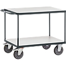 Transport Trolley with ESD Table, 2 levels, 850 x 500 mm, up to 500 kg, steel/wood, slate grey