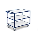 Transport trolley with ESD table top with horizontal push bows, 3 levels, 790 x 490 mm