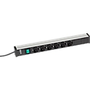 Treston 468/5 contactdoosstrook, 6-voudig, aan/uit schakelaar, 4,5 m lange kabel, 16 A/250 V, B 468 x D 44 x H 52 mm, aluminium