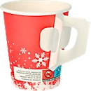 Trinkbecher Papstar "Winter Time", mit Henkel, Pappe, 200 ml, Ø 8 x H 9,3 cm, rot/weiß, 50 Stück