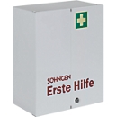 Verbandschrank ROM, DIN 13169, 2-türig, abschließbar, 2 Böden, 2 Schübe, 6 Ablageschalen & 2 Schlüssel, befüllt, Stahlbl.