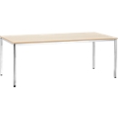 Vergadertafel, tot 6 personen, rechthoekig, 4-poots vierkante buis, B 2000 x D 800 x H 720 mm, ahorn/chroomzilver