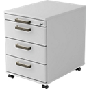Verrijdbaar ladeblok TOPAS LINE, 3 schuifladen, 1 materiaallade, afsluitbaar, lichtgrijs/lichtgrijs D 580 mm