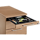 Verrijdbaar onderstel 1333, 3 laden en 1 materiaallade, afsluitbaar, ronde grepen, hout/staal/kunststof, B 434 x D 800 x H 613 mm, lichtgrijs