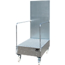 Verrijdbare lekbak met geperforeerde plaatwand, van staal, capaciteit 2 x 200 liter vaten, gegalvaniseerd