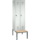 Vestiaire Evolo S 3000, acier, avec banc intégré, 2 compartiments, l. 300 mm chacun, serrure de sécurité à came batteuse, gris clair RAL 7035/gris clair RAL 7035