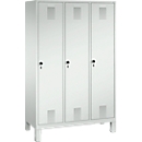 Vestiaire Evolo S 3000, acier, sur pieds, 3 compartiments, serrure de sécurité à came batteuse, gris clair RAL 7035/gris clair RAL 7035