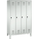 Vestiaire Evolo S 3000, acier, sur pieds, 4 compartiments, l. 300 mm chacun, came batteuse, gris clair RAL 7035/gris clair RAL 7035