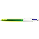 Vierfarbkugelschreiber BIC® 4 Colours® Fluo, dokumentenecht, 0,4 mm, inkl. Neongelb zum Highlighten