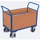 Vierwandwagen, Stahl/MDF-Platte, Enzianblau/Buche-Dekor, L 850 x B 450 mm, herausnehmbare Längswände, TPE-Rollen mit EasySTOP, bis 400 kg