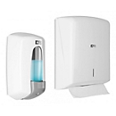 Voordeelset handdoek- + zeepdispenser, ABS kunststof, wit