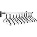 Wall coat rack - silver matt anodized aluminium profiles, deep black (RAL 9005) epoxy-coated supports, hat shelf, clothes rail, 10 individual hooks