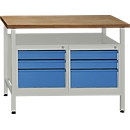 Werkbank met 6 schuifladen - B 1200 x D 600 x H 840 mm - blauw