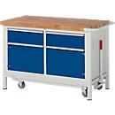 Werkbank Serie 8466, absenkbar, 2 Schubladen, 2 Türen, B 1250 x T 700 x H 880 mm