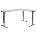 Winkelschreibtisch AERO FLEX, elektrisch höhenverstellbar, 90° Winkel, T-Fuß, B 2000 x T 1600 mm, lichtgrau/anthrazit + Memorypanel