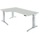 Winkelschreibtisch PLANOVA ERGOSTYLE, elektr. höhenverstellbar, 90° Winkel links, B 2000 x H 715-1182 mm, lichtgrau/weissalu 