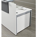 Winkeltheke Come-In, rund, L 2125 x B 2525 mm, weiss, 3 Ablagen in Buche-Dekor, Eckelement weiss 