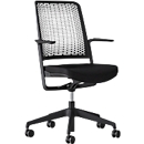 WithMe bureaustoel, met armleuningen, auto-synchroon mechanisme, vlakke zitting, geperforeerde kunststof rugleuning, afneembare bekleding, zwart