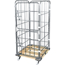 Wooden rolling pallet with 2 side racks, 1 rear wall, 2 front half walls