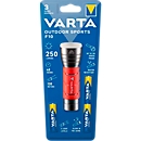 Zaklamp VARTA Buitensport F10, 250 lm, tot 130 m, tot 40 uur, IPX4, 2 lichtstanden, verduisterend, incl. batterijen, Ø 40 x L 122 mm, rood-zwart