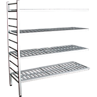 Aluminium-Steckregal, Anbaufeld, mit 4 Kunststoff-Rost-Fachböden, H 1800 x B 1200 x T 400 mm