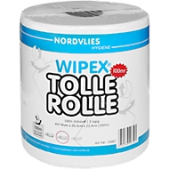 Bobine de papier d'essuyage Wipex, grand rouleau de 100 mètres, 2 épaisseurs, blanc, 447 feuilles par rouleau, 6 rouleaux par carton
