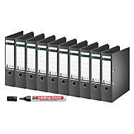Classeur à levier 1007 LEITZ®, format A4, 80 mm, 10 pièces, noir + marqueurs permanents 3000 edding GRATUITS