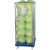 Drahtgitterbehälter 4-seitig, 1600 auf Kunststoffrollbehälter, einzianblau RAL5010