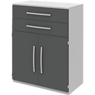 Highboard BARI, 3 OH, 2 Schubkästen, 2 Türen, 1 Boden, B 819 x T 430 x H 1117 mm, hellgrau/anthrazit
