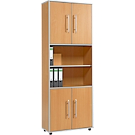 Kombischrank Moxxo IQ, Holz, 4 Flügeltüren, 2 offene Fächer, 6 OH, B 801 x T 362 x H 2166 mm, Buche-Dekor