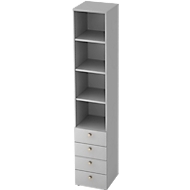 Kombischrank TOPAS LINE, 6 Ordnerhöhen, Regale + 4 Schübe, lichtgrau/lichtgrau