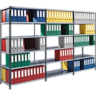 Lot de rayonnages pour archivage, deux côtés, P 600 mm, étagères galvanisées