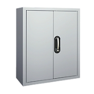 Magazinschrank, 830 mm hoch, 4 Böden, 22 Kästen, mit Türen, weißalu