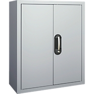 Magazinschrank, 830 mm hoch, 4 Böden, 24 Kästen, mit Türen, weißalu