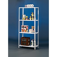 Rayonnage de base, l. 1600 x P 800 x H 350 mm, blanc, 4 étagères, capacité de charge 60 kg