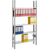 Rayonnage pour archivage SSI Schäfer, module de base, 5 tablettes, l. 750 x P 300 mm, galvanisé