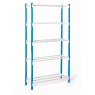 Rayonnage universel à emboîter, module de base, 5 tablettes grillagées, cap. du compartiment 122 kg, l. 1250 x H 2000 x P 300 mm
