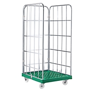 Rollbox, 3-seitig, Kunststoffbodenplatte, 724 x 815 x 1640 mm, grün (RAL 6024)